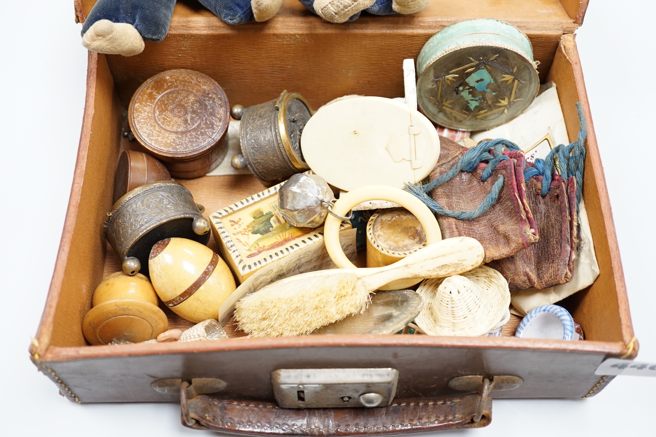 Two miniature bisque headed dolls, two sailor boy dolls and a collection related collectables,(a quantity)